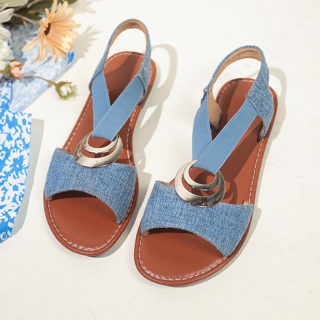 Damen Slingback-Sandalen mit modischem Denim-Design und eleganter Metallapplikation R&B