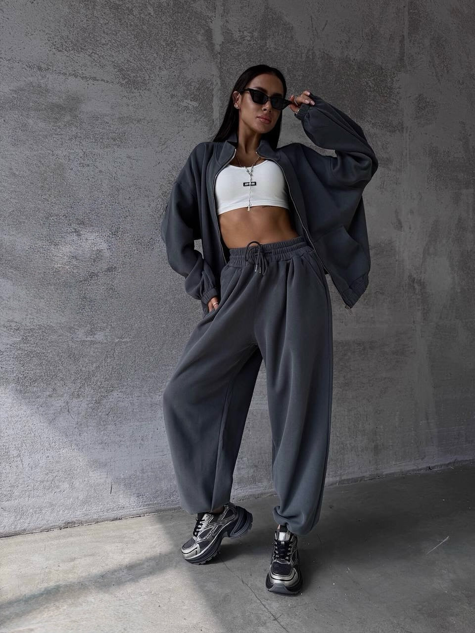 Damen sportliches Baumwoll-Jogginganzug mit lässiger Passform und praktischen Taschen R&B