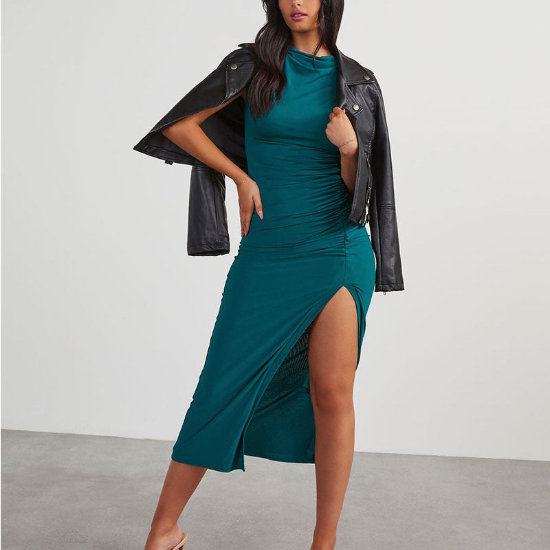Damen Etuikleid mit asymmetrischen Raffungselementen und seitlichem Schlitz R&B