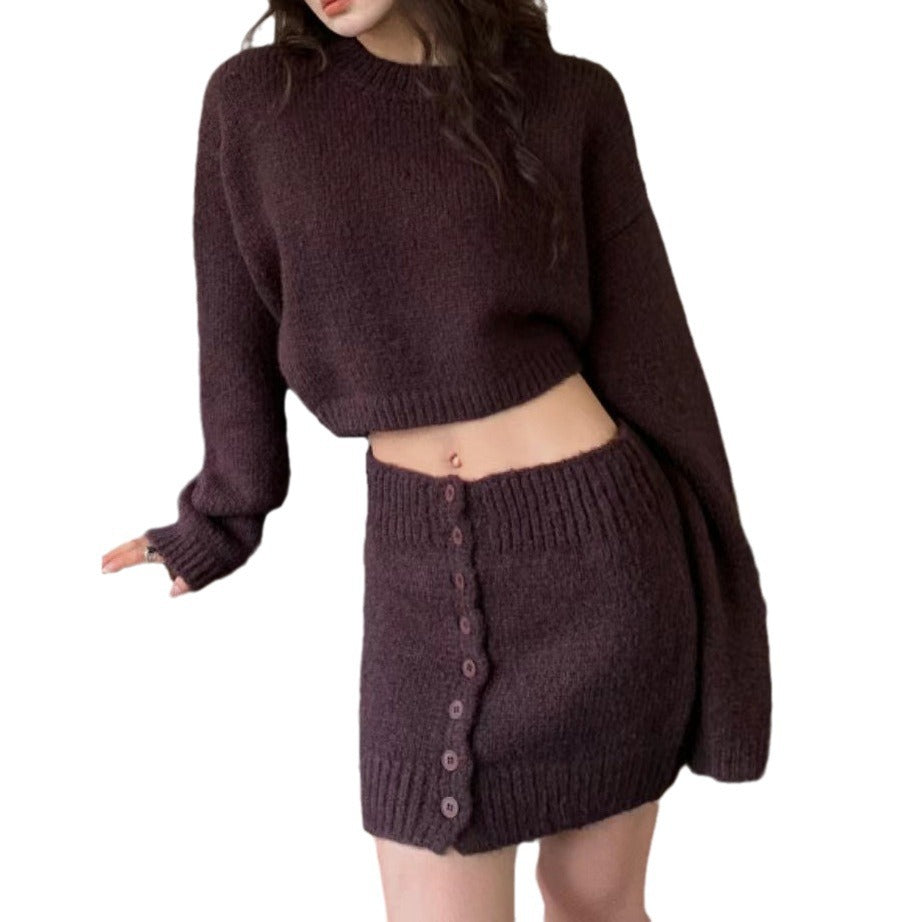 Damen Strick-Set mit cropped Pullover und Minirock R&B