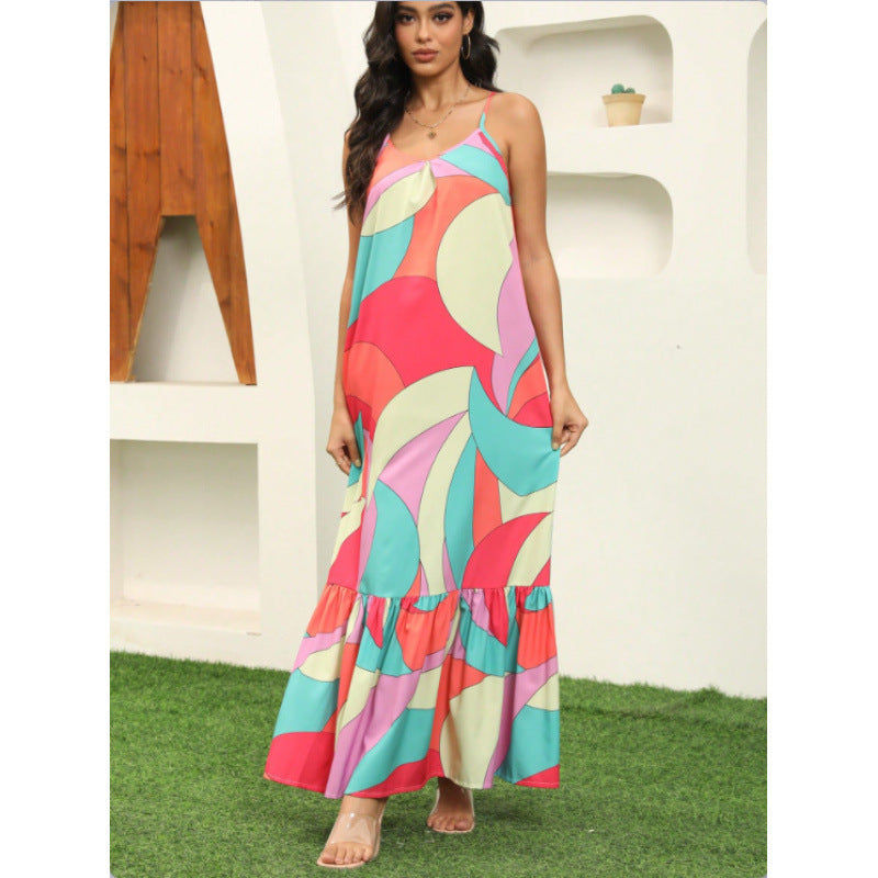 Damen Maxikleid mit farbenfrohem Mustermix und voluminösem Rock R&B