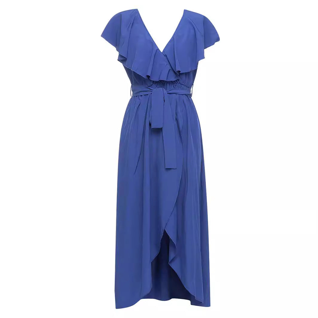 Damen Maxikleid mit elegantem Rüschensaum und schickem Taillengürtel R&B