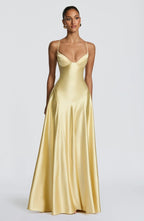 Damen elegantes Satin-Maxikleid mit raffinierten Spaghettiträgern