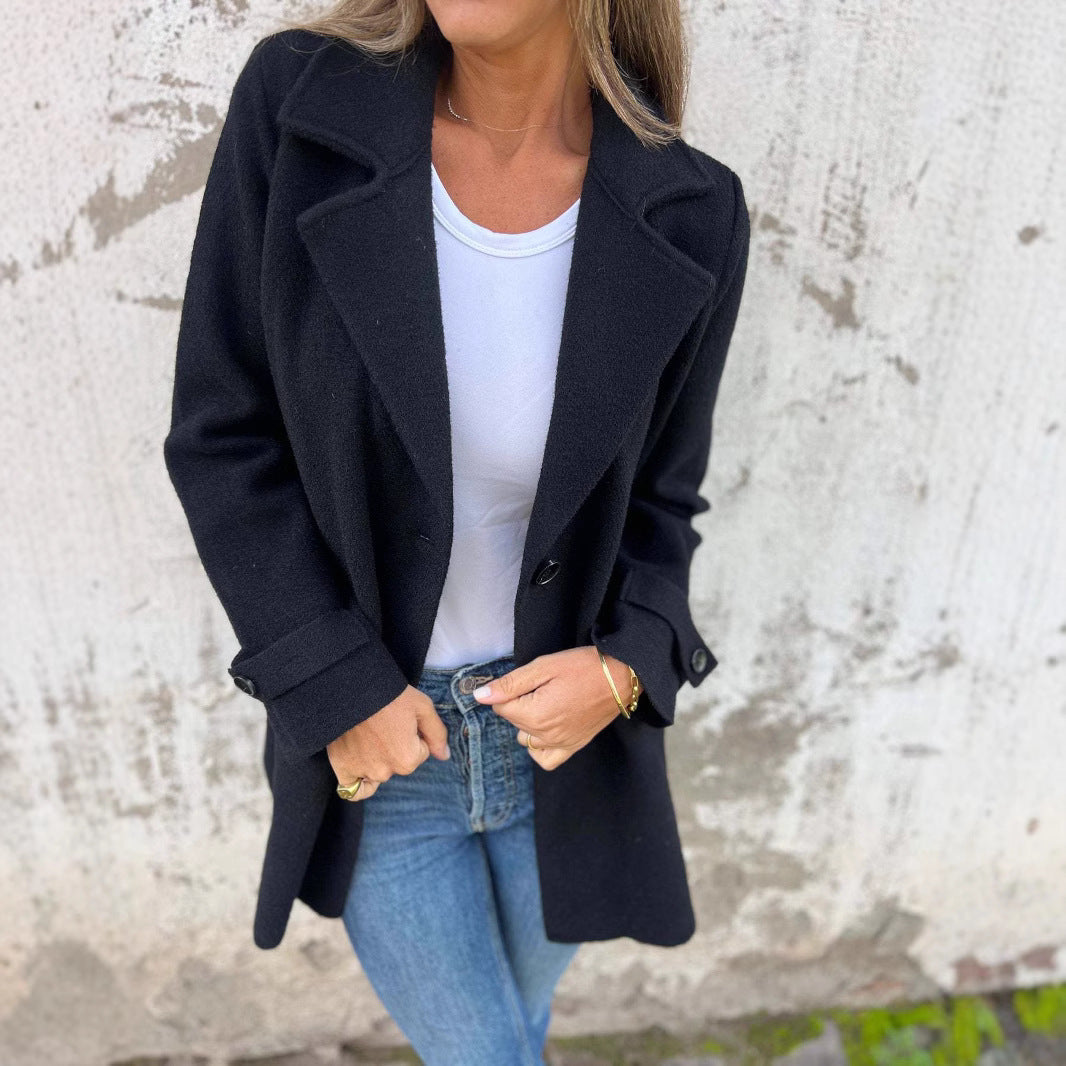 Damen Fleece-Mantel mit doppelter Knopfleiste und großem Revers
