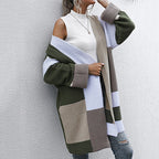 Damen lässige Strickjacke mit geometrischem Muster und offenen Ärmeln R&B