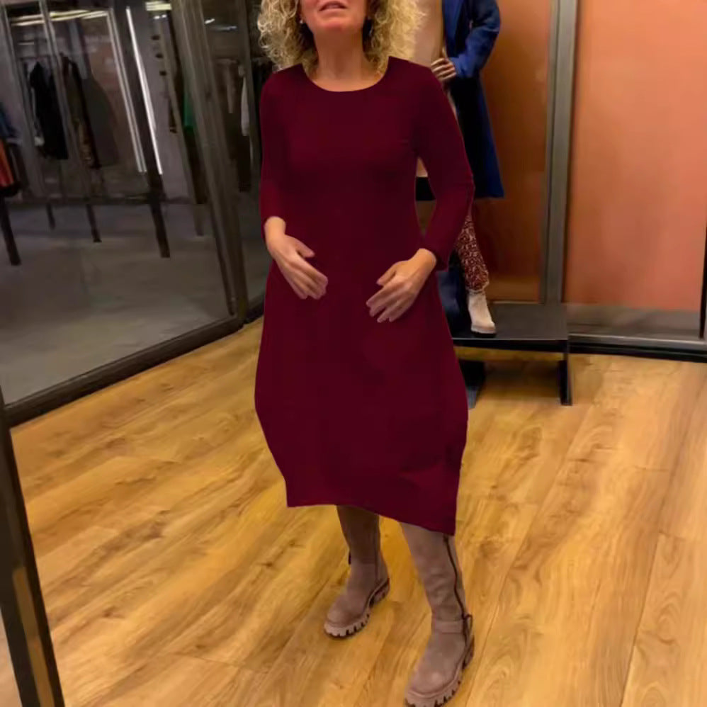 Damen nan asymmetrisches Ballonkleid mit dreiviertelärmeln, seitlichen Eingrifftaschen und fließendem Zipfelsaum R&B