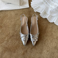 Damen elegante Slingback-Pumps mit modischem Spitzen-Design und dekorativem Riemen R&B