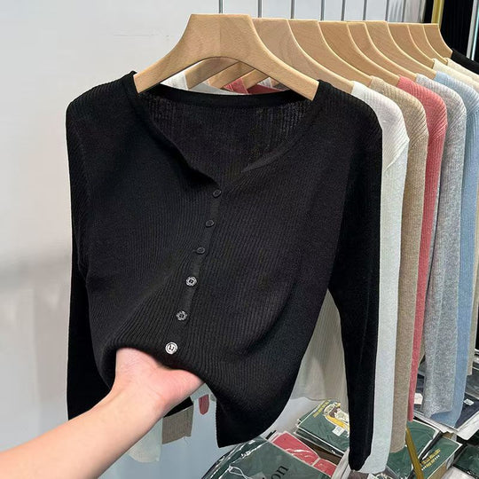 Damen figurbetonte Strickjacke mit elegantem Knopfverschluss und feiner Rippstruktur R&B