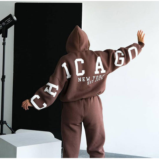 Damen Lässiger Oversize-Sweatanzug mit Kapuze und elastischem Bund R&B