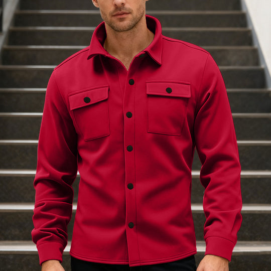 Herren nan Twill-Overshirt mit Hemdkragen, aufgesetzten Brustklappen und geradem Saum R&B
