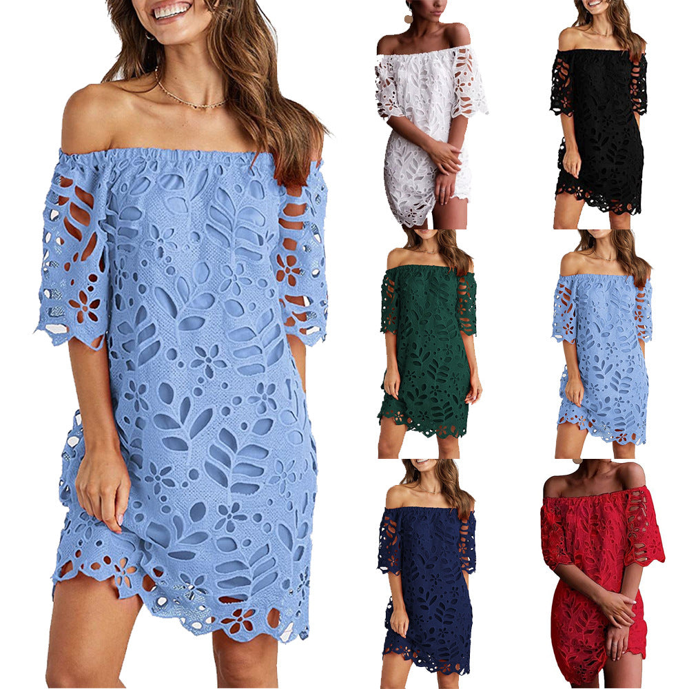 Damen Off-Shoulder Kleid mit floralen Cut-Outs und luftigen Ärmeln R&B
