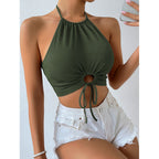 Damen Cropped Top mit tiefem V-Ausschnitt und Schnüroptik R&B