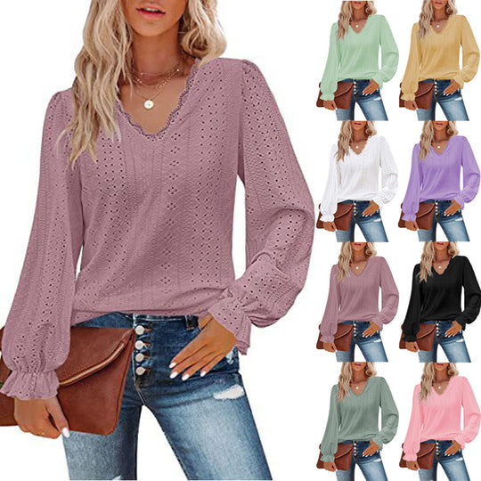 Damen lässige Bluse mit romantischem Spitzenmuster R&B