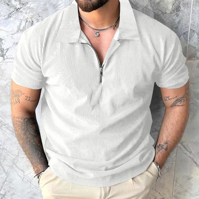 Herren modisches kurzärmliges Polo-Shirt mit lässigem Hochkragen und Reißverschluss R&B