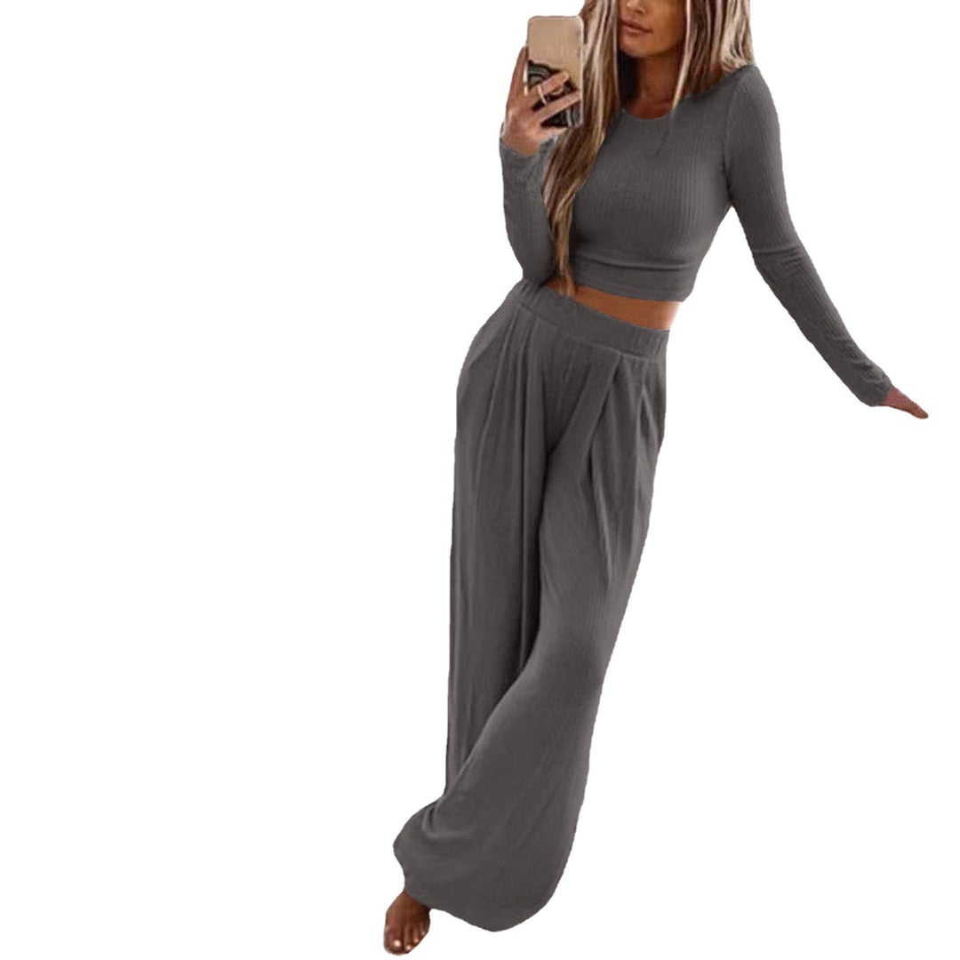 Damen Elegantes Lounge-Set mit langärmeligem Oberteil und weiten Hosen R&B