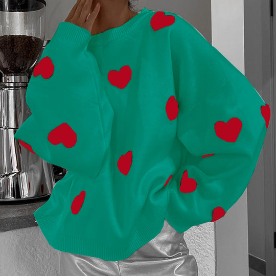 Damen Pullover mit Herzmotiven und lässigem Schnitt R&B