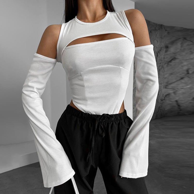 Damen Langarm-Shirt mit innovativem Cut-Out-Design und schmalen Ärmeln R&B