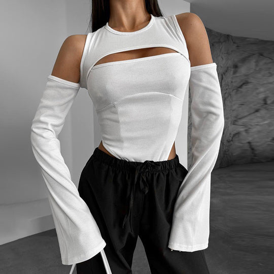 Damen Langarm-Shirt mit innovativem Cut-Out-Design und schmalen Ärmeln R&B