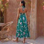 Damen Maxi Kleid mit raffiniertem Halterneck und trendigem Print R&B