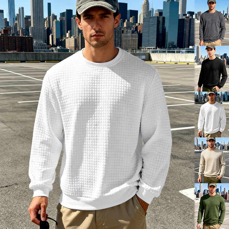 Herren nan strukturiertes Quadrat-Stepppullover mit Rundhals und elastischen Bündchen R&B