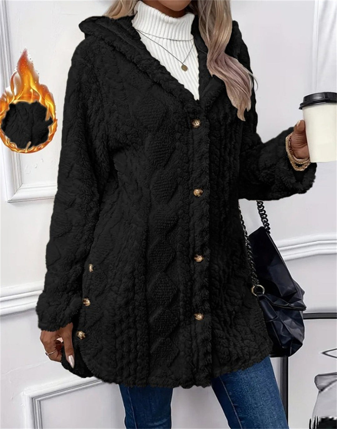 Damen Kuschelige Teddyjacke mit Knopfverschluss R&B
