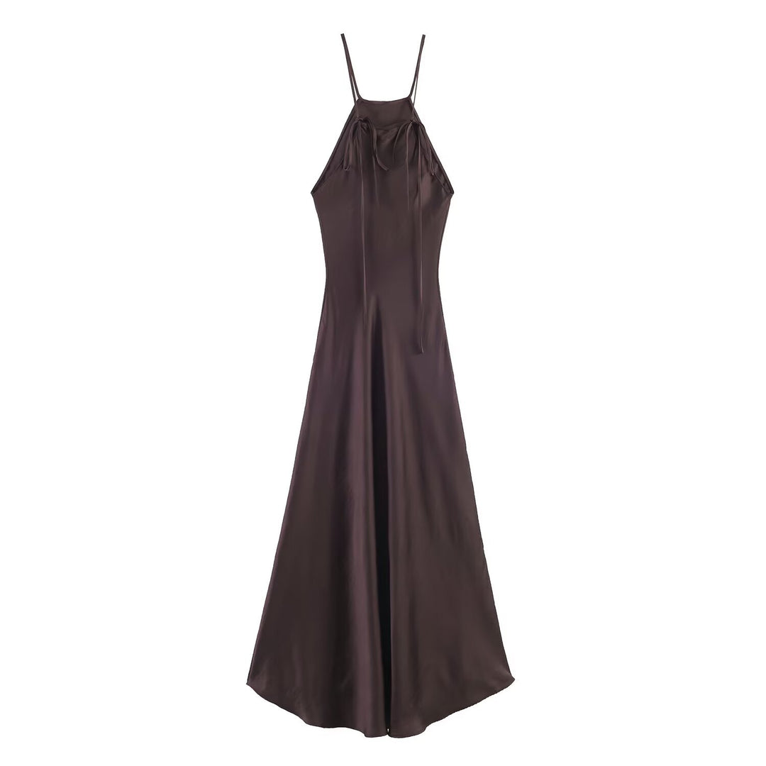 Damen Maxikleid mit elegantem Halterneck und schwingendem Saum R&B