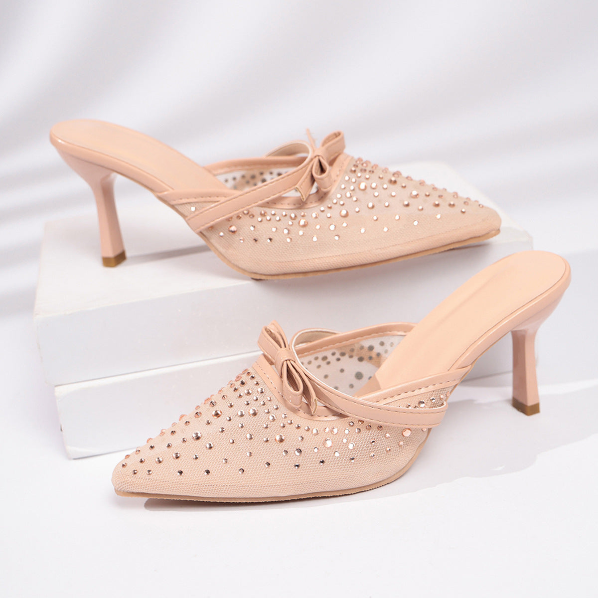 Damen elegante spitze Mules mit funkelnden Strasssteinen R&B