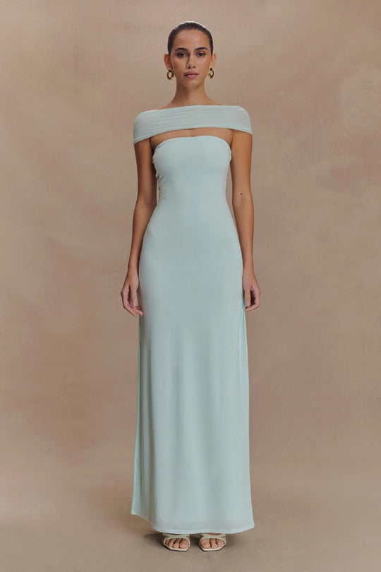 Damen Elegantes bodenlanges Kleid mit schulterfreiem Design R&B