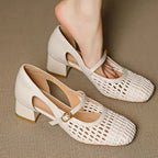 Damen elegante Mary Jane Pumps mit modischem Geflecht und bequemem Blockabsatz R&B