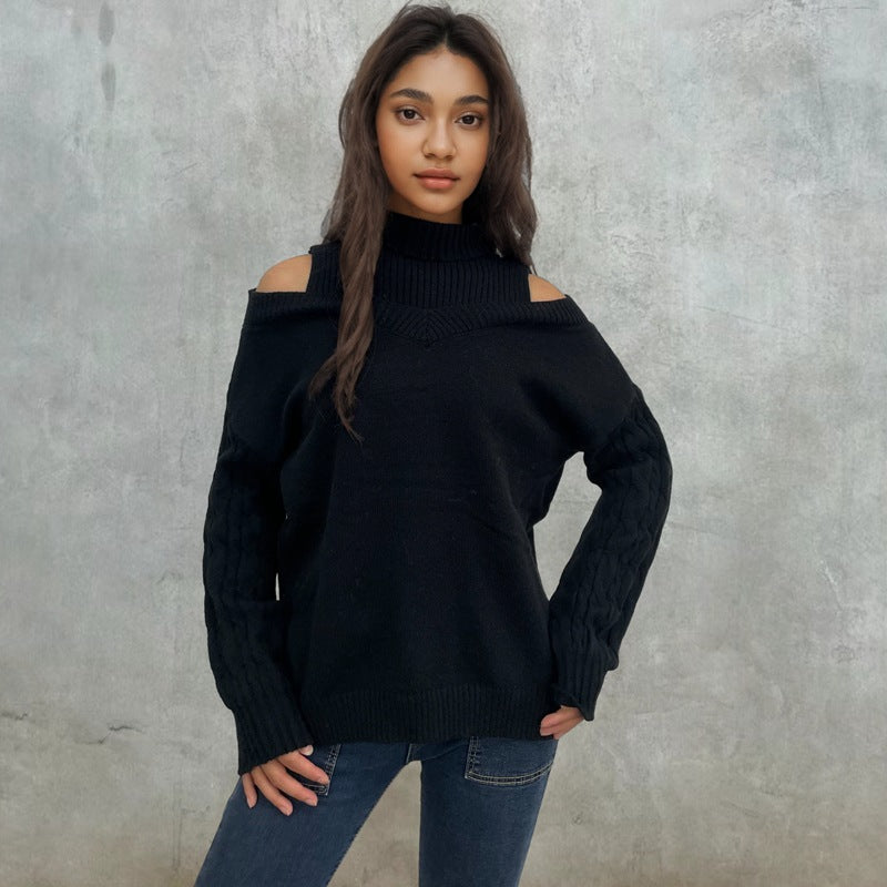Damen Strickpullover mit Off-Shoulder-Design und strukturierten Ärmeln R&B
