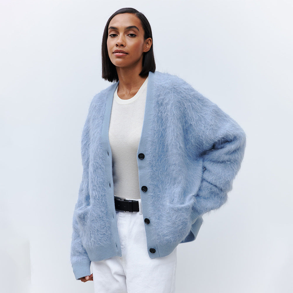 Damen Weicher Cardigan aus Mohair mit Knöpfen R&B