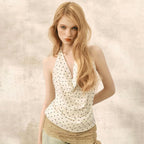 Damen Top mit elegantem Wasserfallausschnitt und Punktedesign R&B