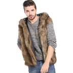 Herren Elegante Kunstpelzjacke mit Kapuze und seitlichen Taschen R&B