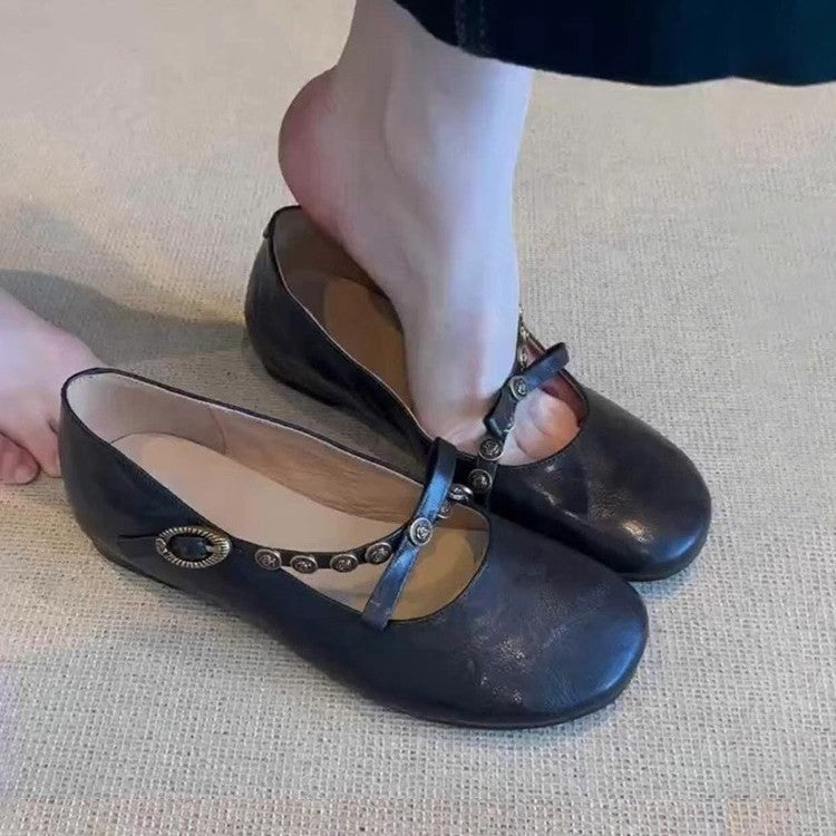 Damen Elegante Ballerina-Schuhe mit dekorativen Knopfdetails R&B