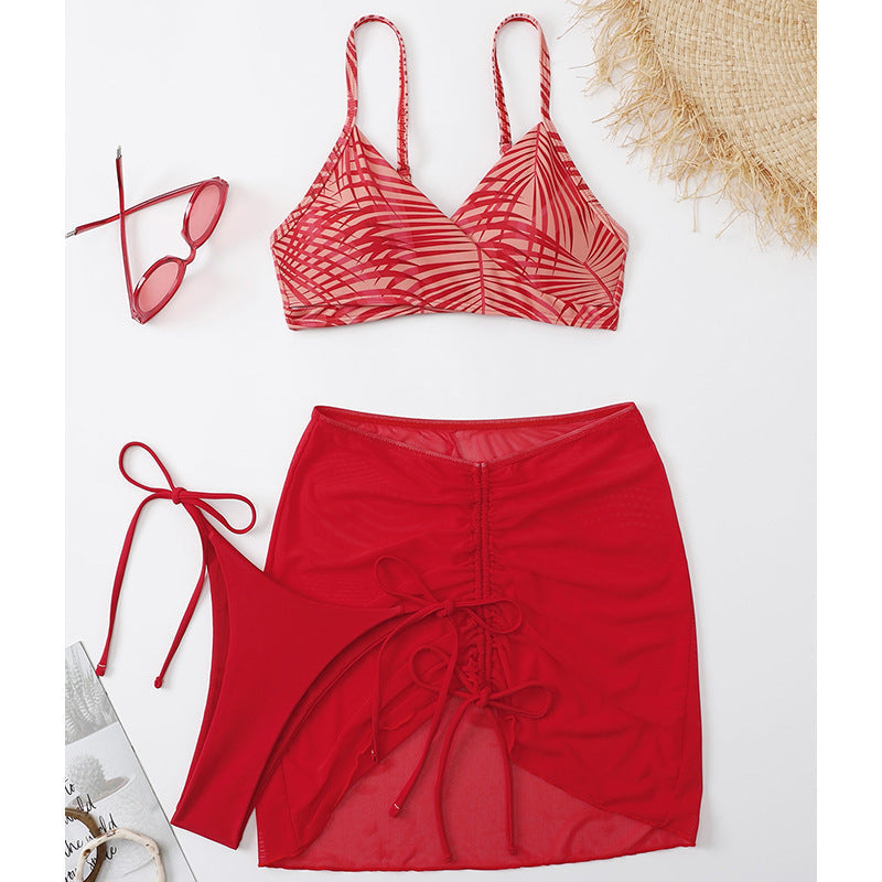 Damen Bikini-Set mit verstellbaren Trägern und transparentem Rock R&B