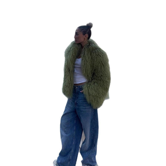Damen Oversized Kunstpelzjacke mit voluminösen Ärmeln R&B