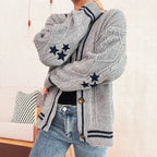 Damen gemütliche Strickjacke mit Sternen-Applikationen und modernen Details R&B