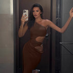 Damen Körperbetontes Maxikleid mit asymmetrischem Schnitt und exklusiven Cut-Out-Details R&B
