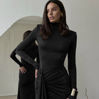 Damen Maxi-Kleid mit strukturiertem Wickeldesign und hohem Schlitz