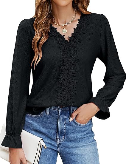 Damen elegante Bluse mit floralem Design und V-Ausschnitt R&B