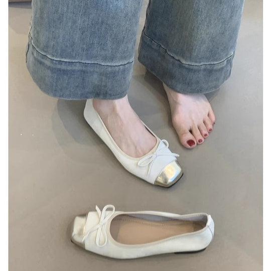 Damen elegante Ballerinas mit modischem Glanz und zierlichem Schleifendetail R&B