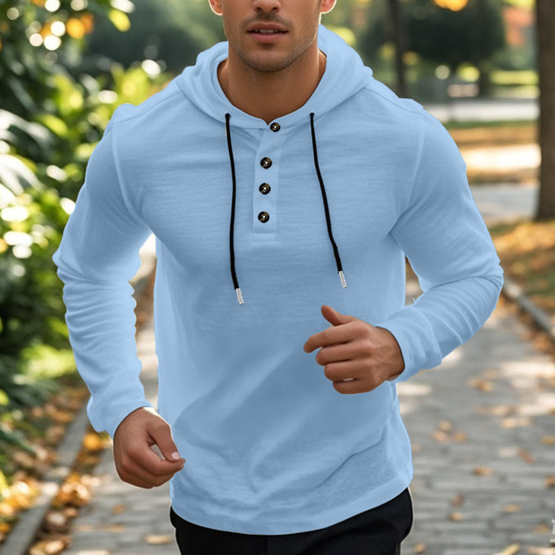 Herren Sportliches Kapuzenoberteil aus atmungsaktivem Material mit Knopfleiste R&B
