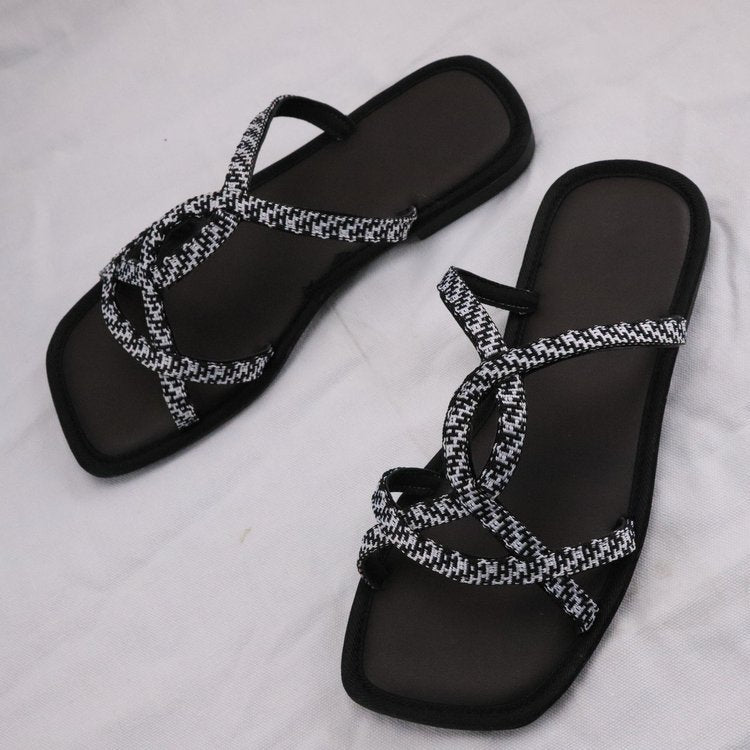 Damen Zehentrenner-Sandalen mit modischem Überkreuz-Design und ergonomischem Fußbett R&B
