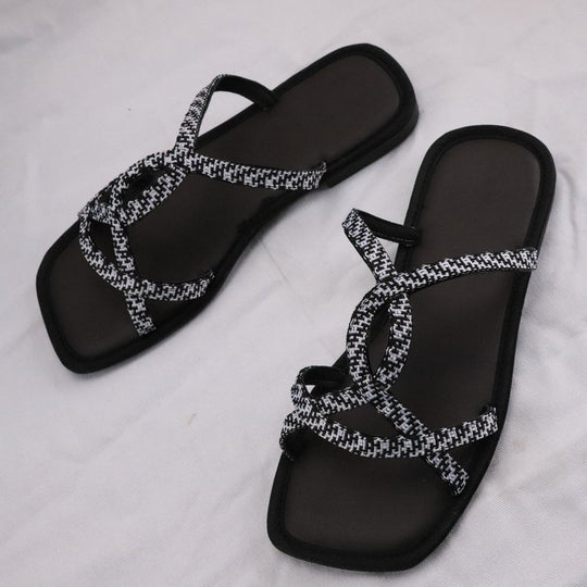 Damen Zehentrenner-Sandalen mit modischem Überkreuz-Design und ergonomischem Fußbett R&B