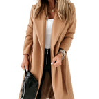 Damen Eleganter und gemütlicher Mantel mit Gürtel und Taschen R&B