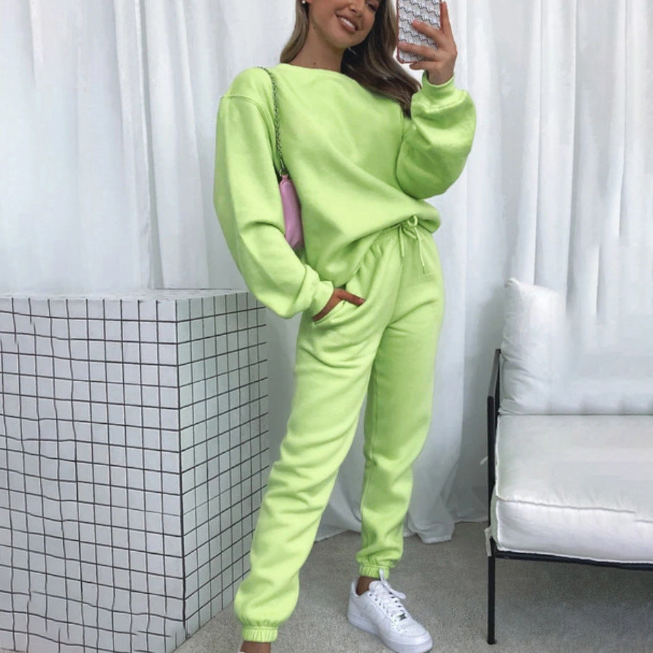 Damen bequemer und eleganter Freizeit-Loungewear-Anzug mit Kordelzug und hohen Bündchen R&B