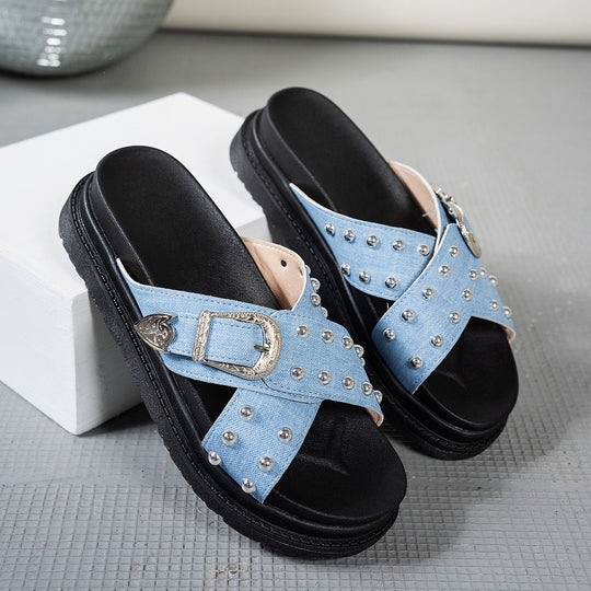 Damen Badesandalen mit modischem Riemendesign und eleganten Nieten R&B