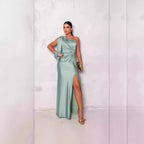 Damen Abendkleid mit asymmetrischem Ausschnitt und eleganter Faltenlegung R&B
