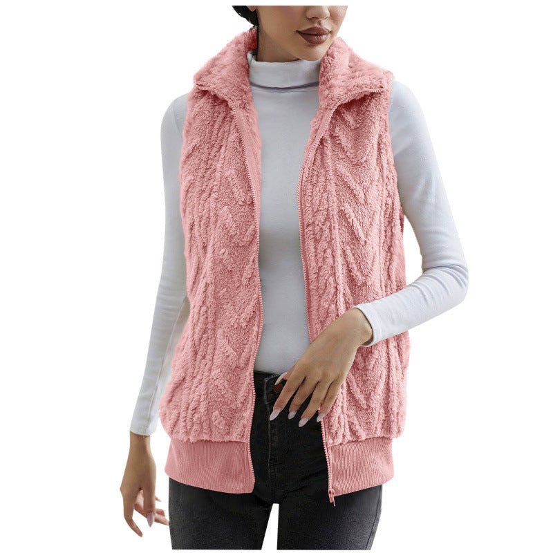 Damen kuschelige Fleecejacke mit Stehkragen und praktischen Taschen R&B