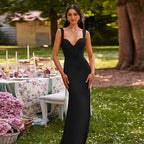 Damen elegantes körperbetontes Maxikleid mit tiefem V-Ausschnitt R&B